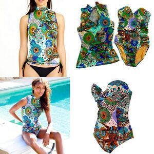 J.CREW ABSTRACT GIRAFFE RUCHED UNDERWIRE Swimsuit with Rash Guard